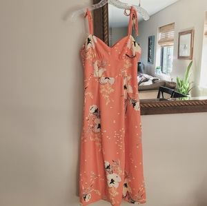 NEW UO Orange Floral Strappy Midi Dress